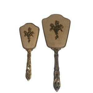 Vintage 24K gold plated hand mirror and hair brush